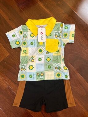 PatPat John Deere Green & Yellow Patchwork Set Size 90 (2T)